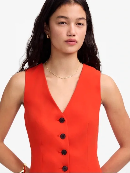 NEW! Madewell Cutaway Long Vest in Bright Flame Red Size 2 - Picture 4 of 10